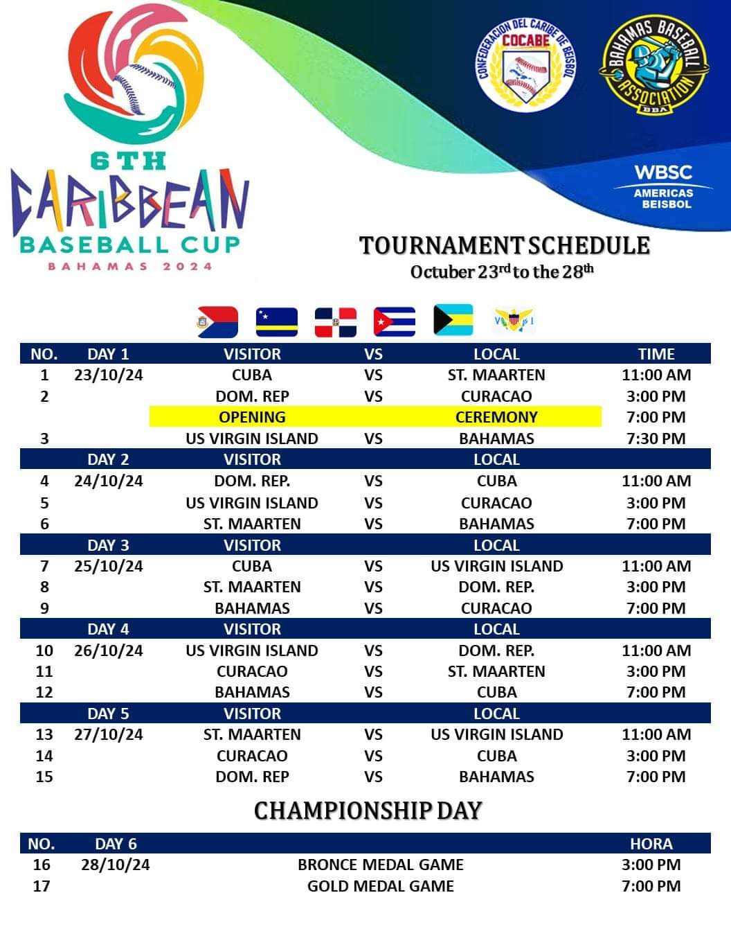 Calendario de la VI Copa del Caribe